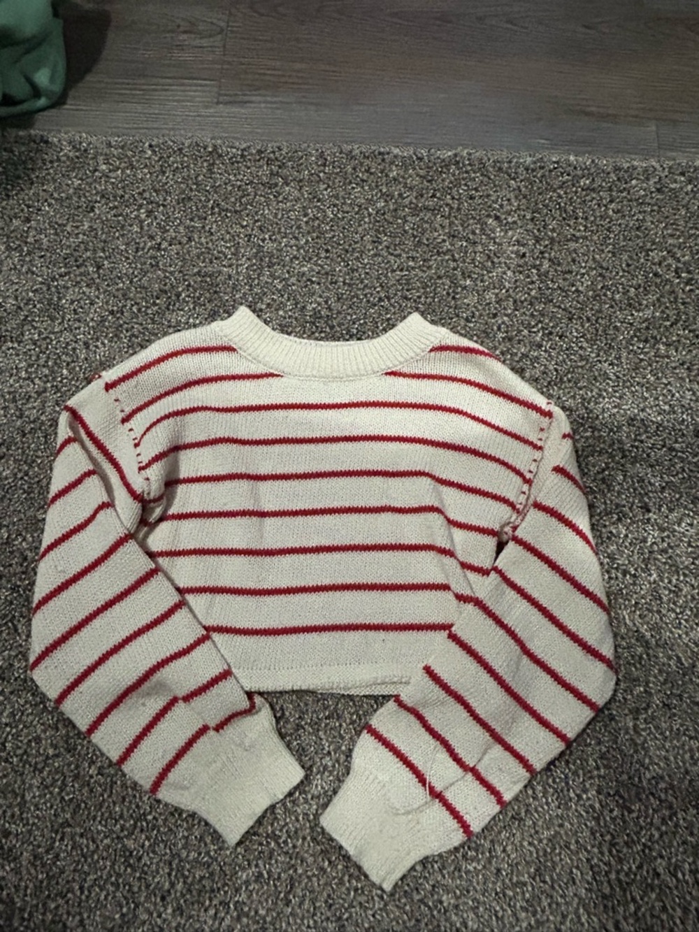 art class Cream Cropped Sweater with Red Stripes